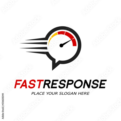 Fast chat vector logo with speed meter. This logo is suitable for fast response time, comment.