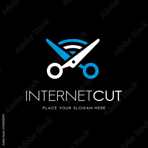 Internet cut wifi logo design vector. This logo is suitable for network, protect and scissor symbol.