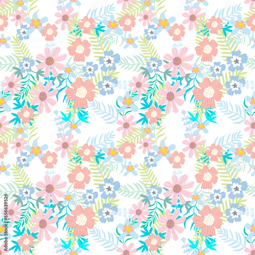 Naklejka premium Bortanical seamless pattern with abstract leaves on white background. Seamless floral print with motifs style. Vintage textile collection