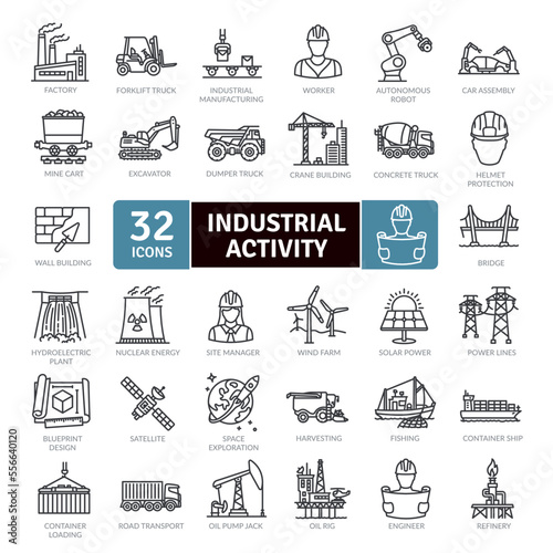 Industrial Activity icons Pack. Thin line Collection Smart Technology icons