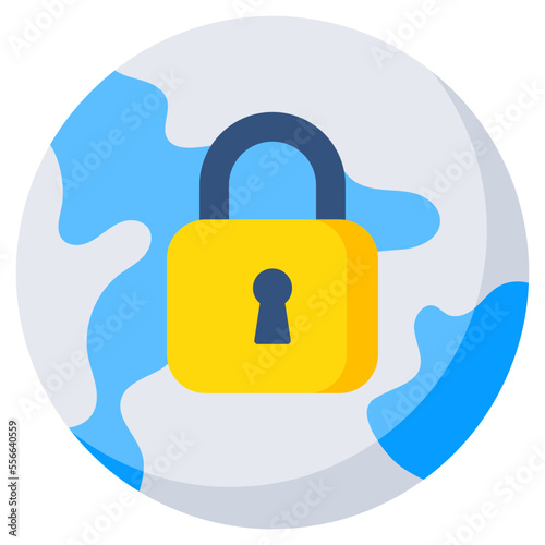 Padlock with globe, icon of global security 