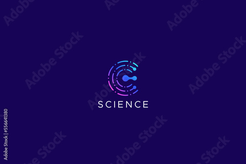 Abstract Letter C with Line Electric Circuit and Power Button for Science and Technology Business Logo