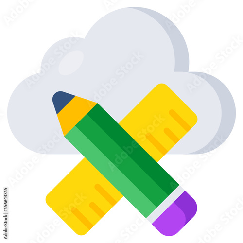 Cloud with pencil scale depicting concept of cloud stationery icon 