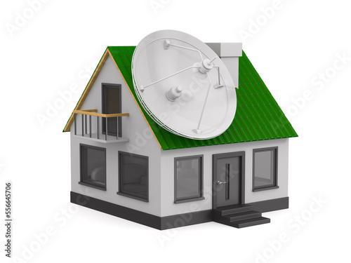 house and satellite dish on...