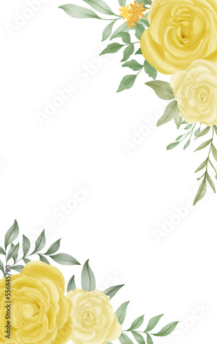 Fototapeta Naklejka Na Ścianę i Meble -  yellow rose flower watercolor frame corner border