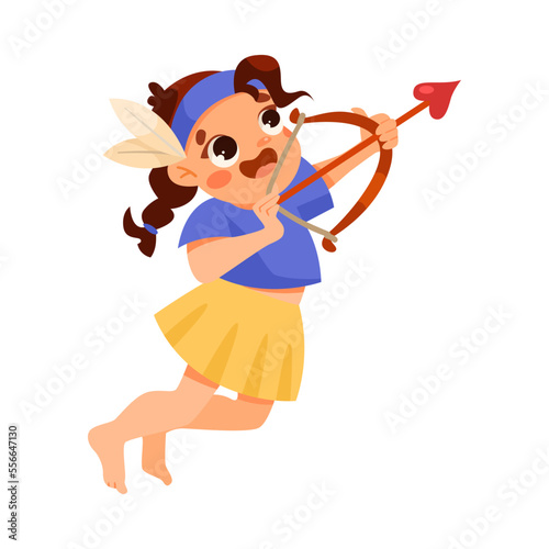 Naughty Little Girl Playing with Bow and Arrow Shooting Vector Illustration