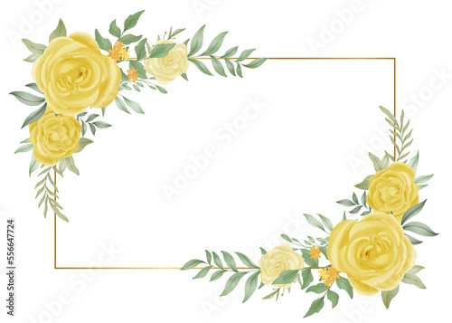 yellow rose flower watercolor frame geometric decoration