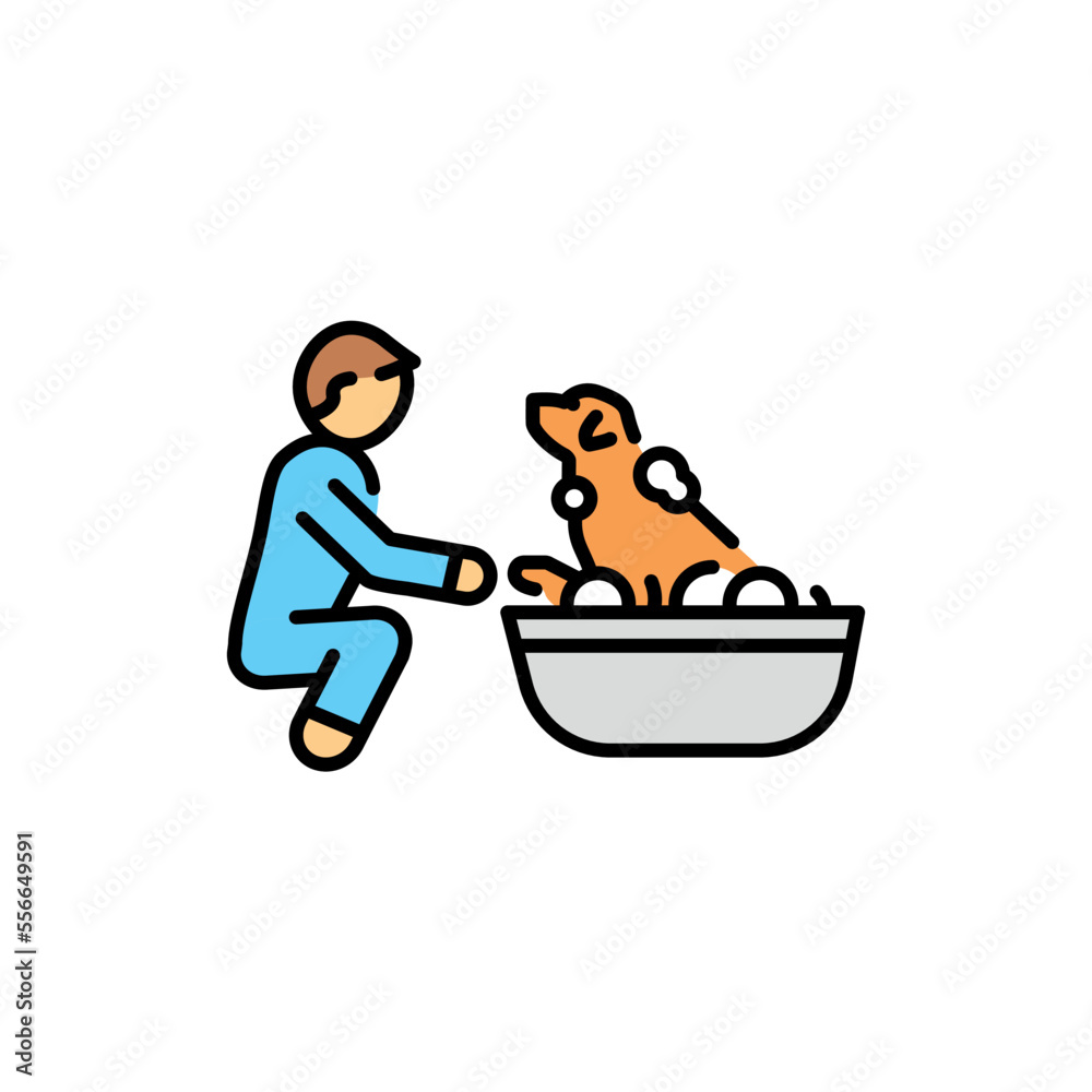 Bathing a pet color line icon. Dog training. Bathing a pet color line icon. Dog training.
