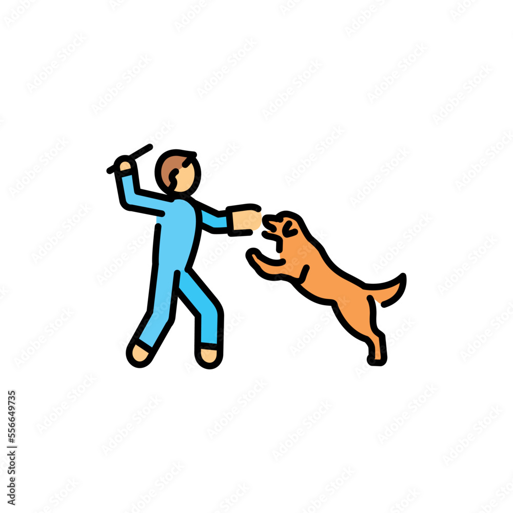 Cute character with golden retriever color line icon. Dog training. Cute character with golden retriever color line icon. Dog training.