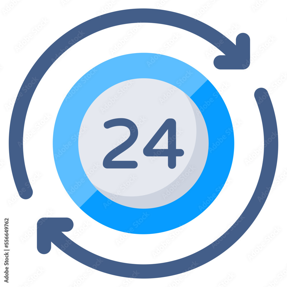 Conceptual flat design icon of round the clock Conceptual flat design icon of round the clock