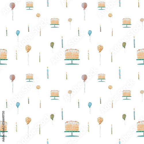 Candle cake happy birthday pattern a watercolor
