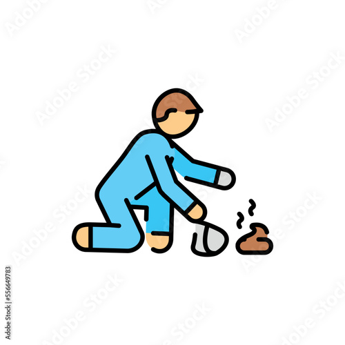 Picking up dog feces color line icon. Urban sign.