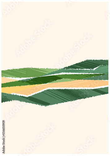 Green collage abstract field background vector illustration. Pattern with textured nature, organic shape with scribble. A4 layout of vertical poster, contemporary backdrop template, book cover decor
