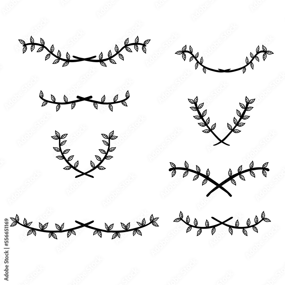simple vector set 8 hand draw sketch flower and leaf border Stock ...