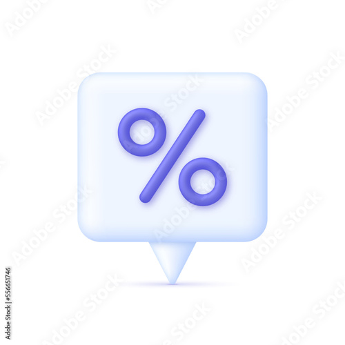 3D Percent icon on Speech Bubble. Promotion, discount, sale, percentage concept. Interest rate, finance, banking.