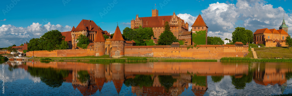 panoramic view of castle of the Teutonic Knights Order in Malbork, Poland, is the largest castle in the world. Malbork Poland