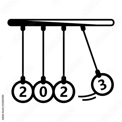 conservation of momentum 2023 concept, Newtons Cradle Loading  vector icon design, Happy New Year 2023 Symbol, HNY Wishes Sign, New Years Eve celebration Element stock illustration