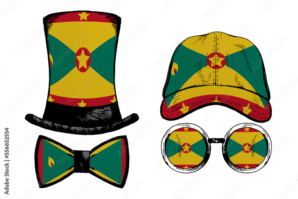 Obraz premium Head accessories. Patriotic clip art set in colors of national flag on white background. Grenada