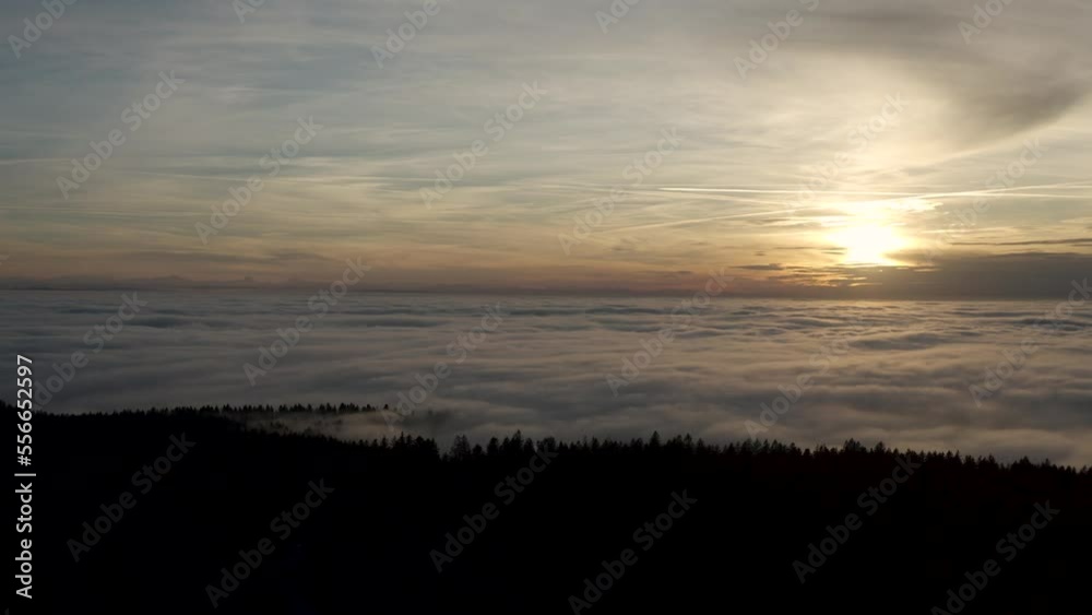 drone flight over boehmerwald into the cloudy sunset drone flight over boehmerwald into the cloudy sunset