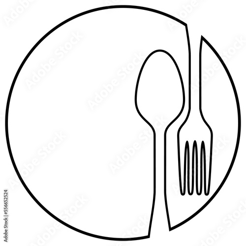 Photographie Logo restaurante. Icono aislado lineal cubiertos en círculo