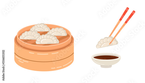 Illustration of traditional japanese dish gyoza.