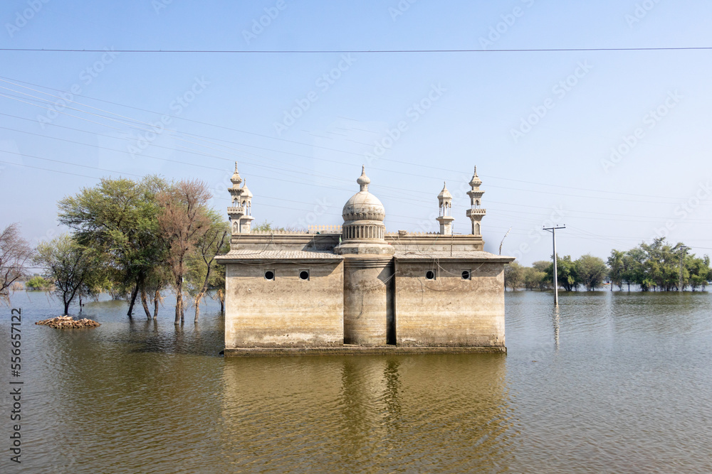 mosque flooded in rainwater