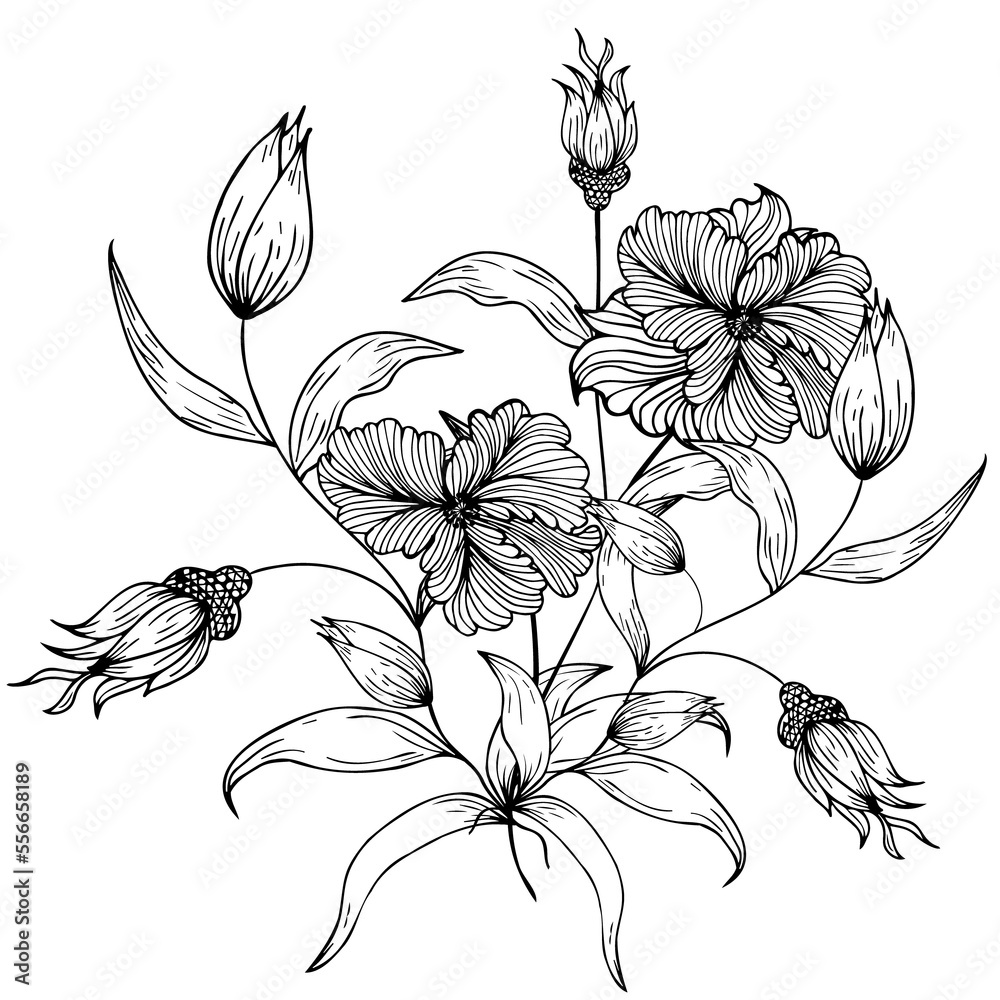 Floral composition, floral background with tender flowers and branches