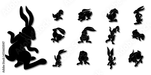 The extensive set of Cute rabbits in different poses. 2023 new year, mid-autumn festival. 