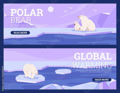 Northern nature conservation and global warming banners flat vector illustration.