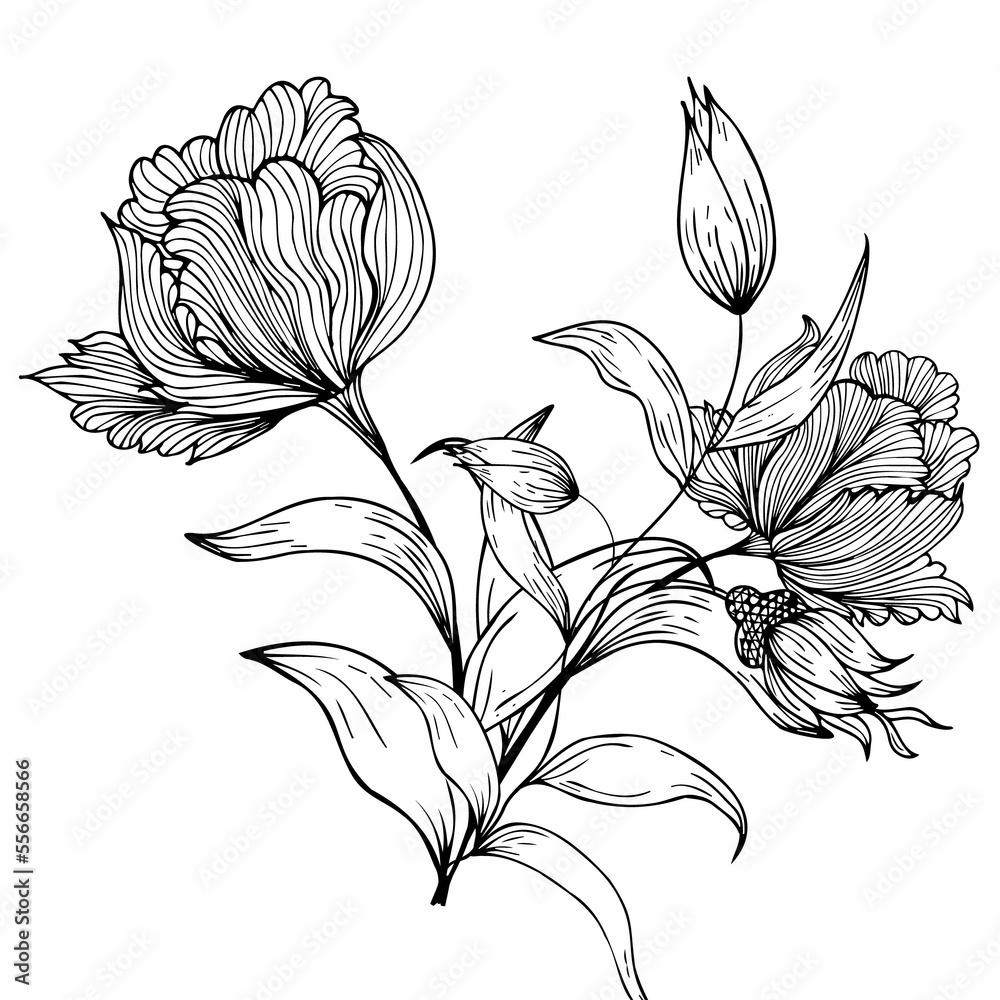 Floral composition, floral background with tender flowers and branches