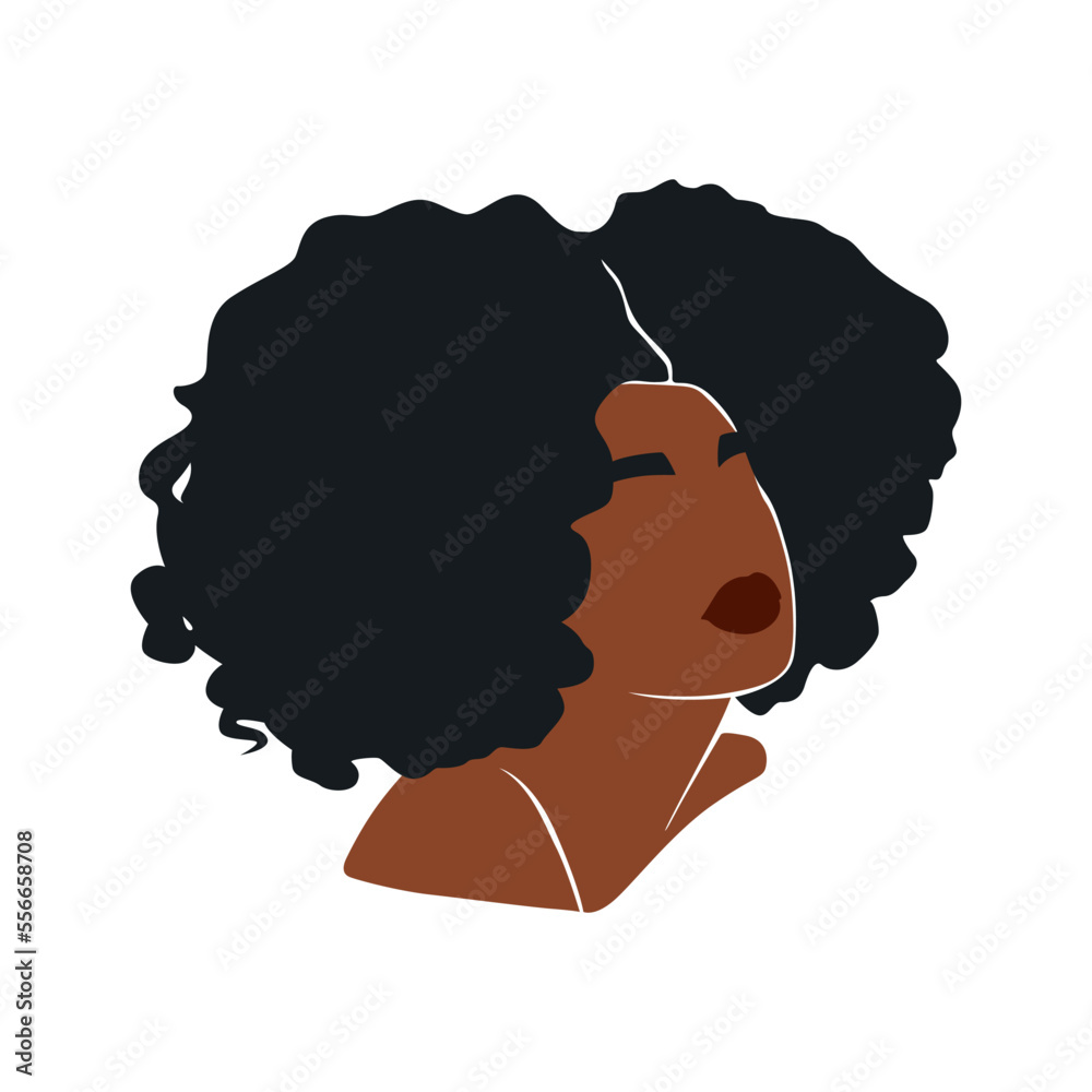 Afro American Woman Vector Illustration Portrait Beautiful Girl Dark Skin Curly Hair Stock