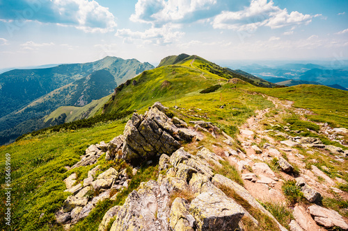 Ridge over the Slovakia mountains mala fatra. Hiking in Slovakia mountains landscape. Tourist traveler. Mala Fatra national park. Snilovske sedlo photo