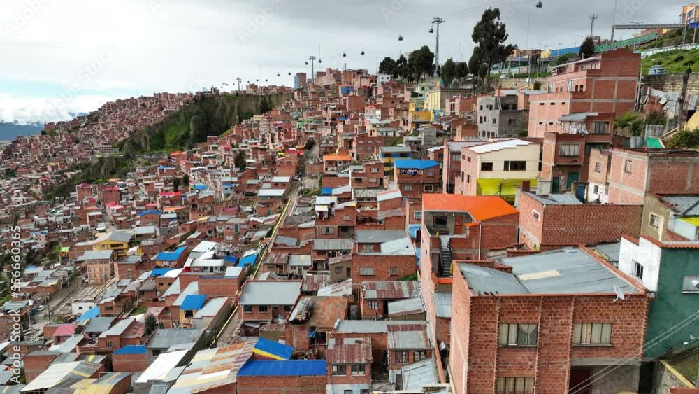 Establishing Aerial Fly Drone View of La Paz, Bolivia and Colorful