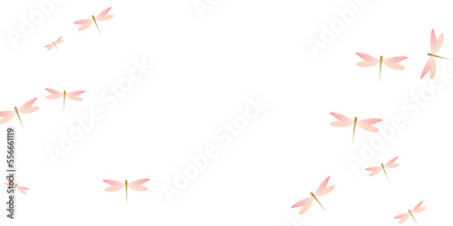 Tropical rosy pink dragonfly flat vector background. Summer colorful damselflies. Decorative dragonfly flat baby illustration. Gentle wings insects patten. Nature beings