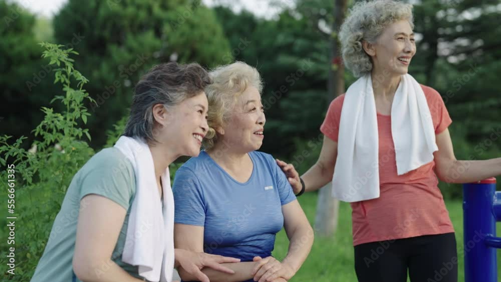 Happy senior friends relaxing in park,4K Happy senior friends relaxing in park,4K