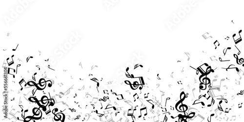 Fotografiet Music notes flying vector pattern. Melody