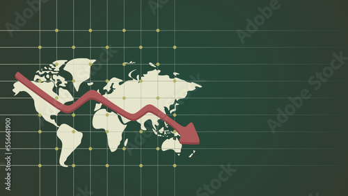 Global recession disaster background, vector illustration in trendy design style. Global business downfall with world map and falling arrow. The best editable graphic resources for many purposes.