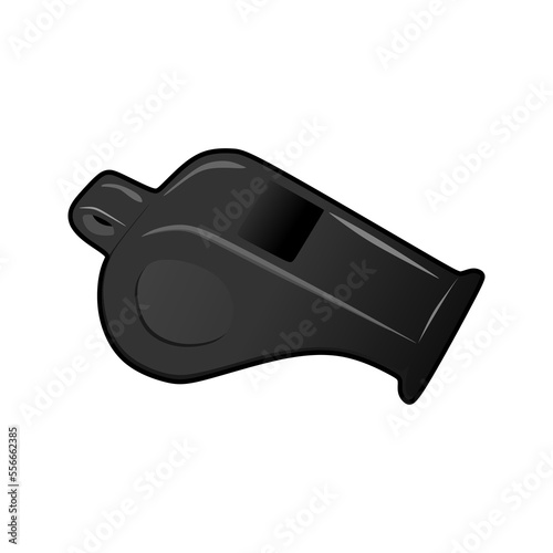 Realistic black referee whistle vector illustration, in trendy design style, isolated on white background. 3D icon from soccer football equipment collection. World Football Championship. © Fasih Abdullah