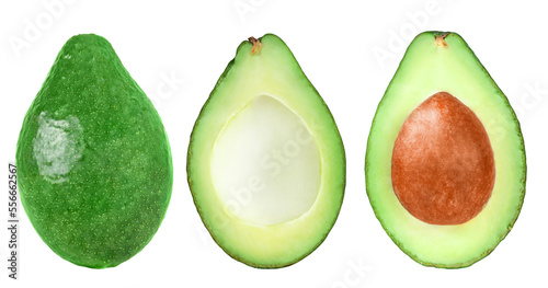 Three avocados isolated on a transparent background.