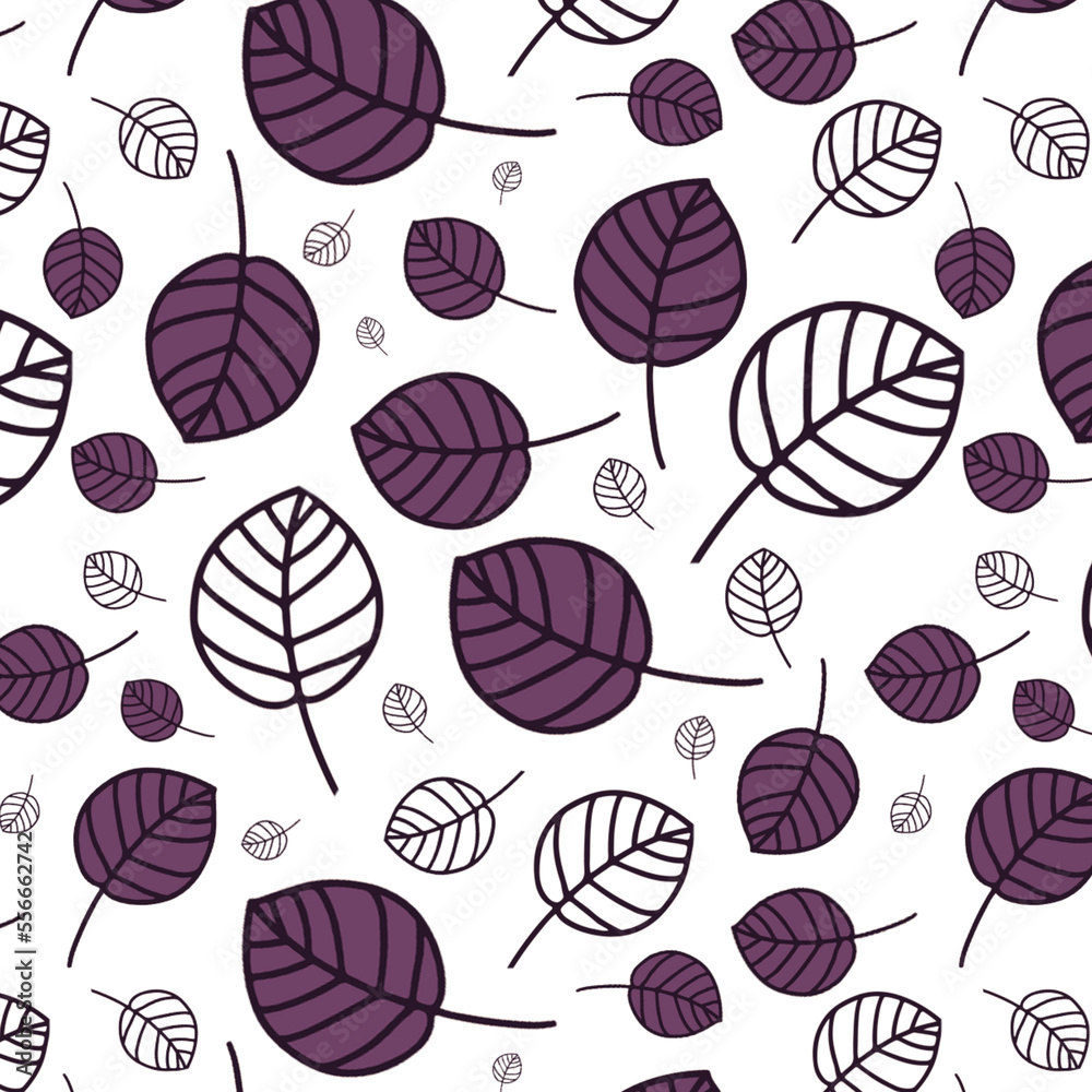 Colorful leaves. Seamless abstract pattern with colored plants. Stylish design of fabric, packaging, tableware. 