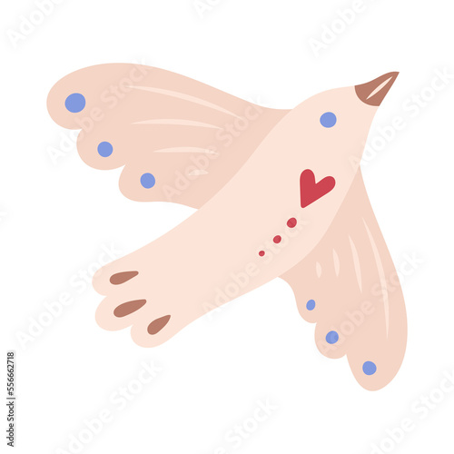 White pigeon drawn by hand. Valentines Day Card. Vector illustration