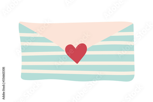 Striped sealed envelope with heart. Valentines Day Card. Vector illustration