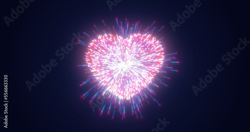 Abstract purple pink fireworks festive fireworks for valentine s day in the shape of a heart from glowing particles and magical energy lines. Abstract background