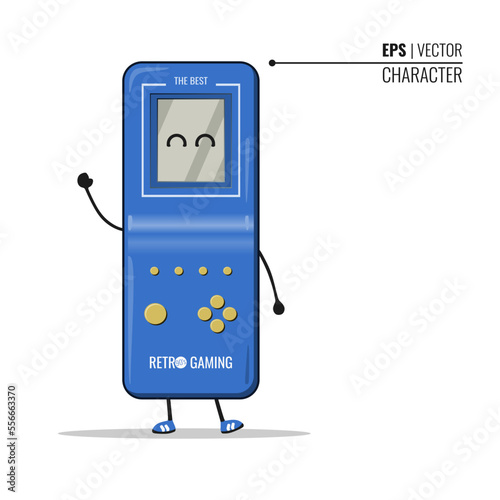Cute Retro Game Console Character Vector. Funny Mascot of Old style pocket game. very popular 90s classic video game toy. Realistic Style. Suitable for many purpose.