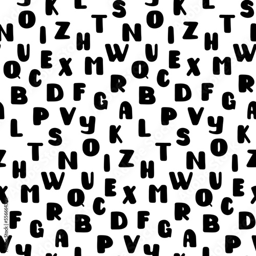 Seamless pattern with Hand drawn english letters on white background. Alphabet, abc. Vector letters for logo, inscription, signboard, design.