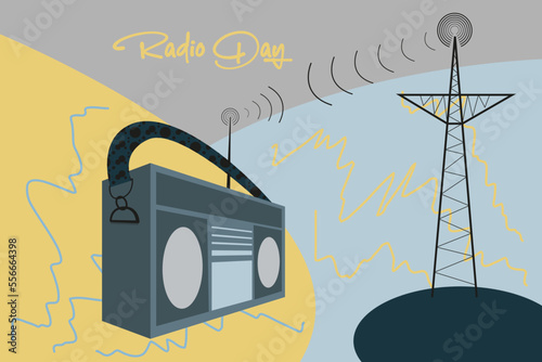 World Radio Day (13th February), hand drawn flat line-art Vector Illustration. Vector illustration