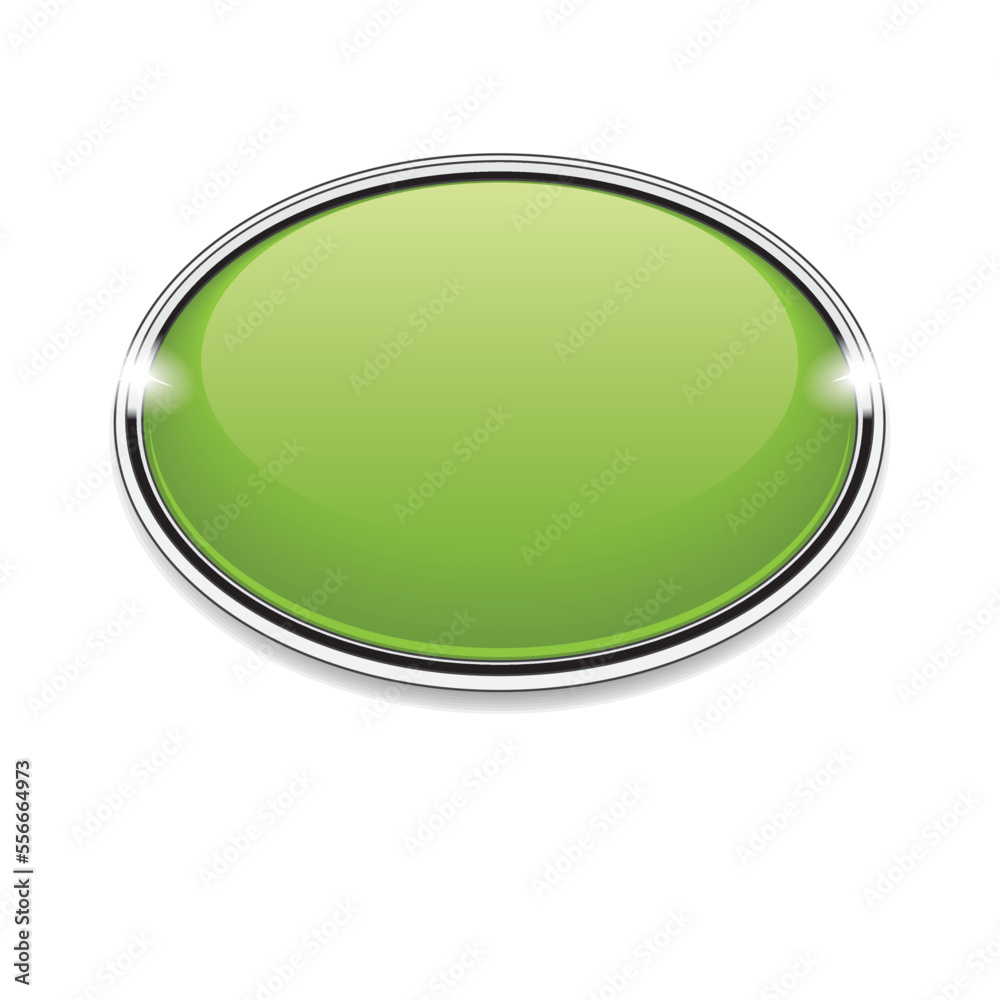 Green button with metallic border isolated on a white background Green button with metallic border isolated on a white background
