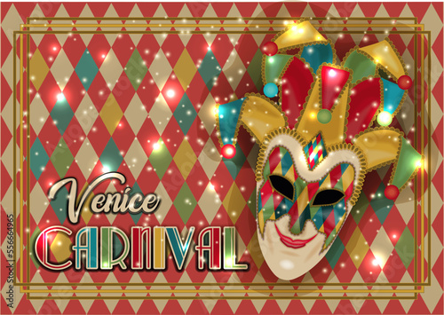 Venice mask Joker ,  vip card in art deco style , vector illustration