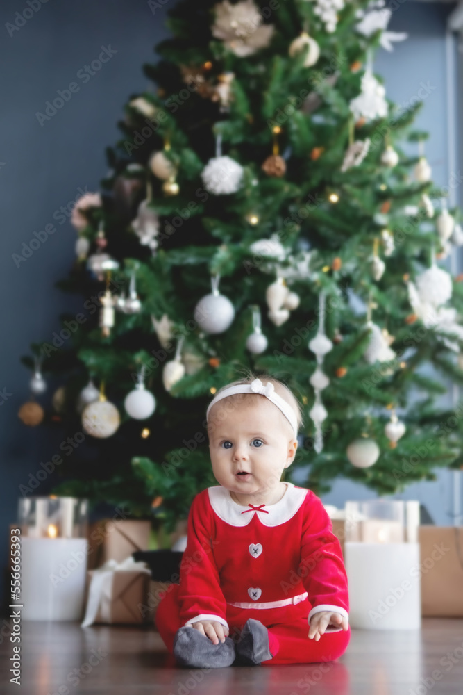 Baby girl in christmas interior