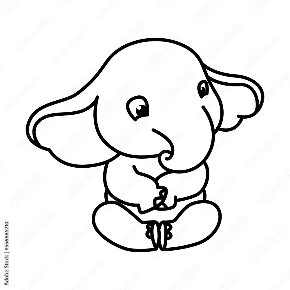 Fototapeta premium Cute elephant cartoon characters vector illustration. For kids coloring book.